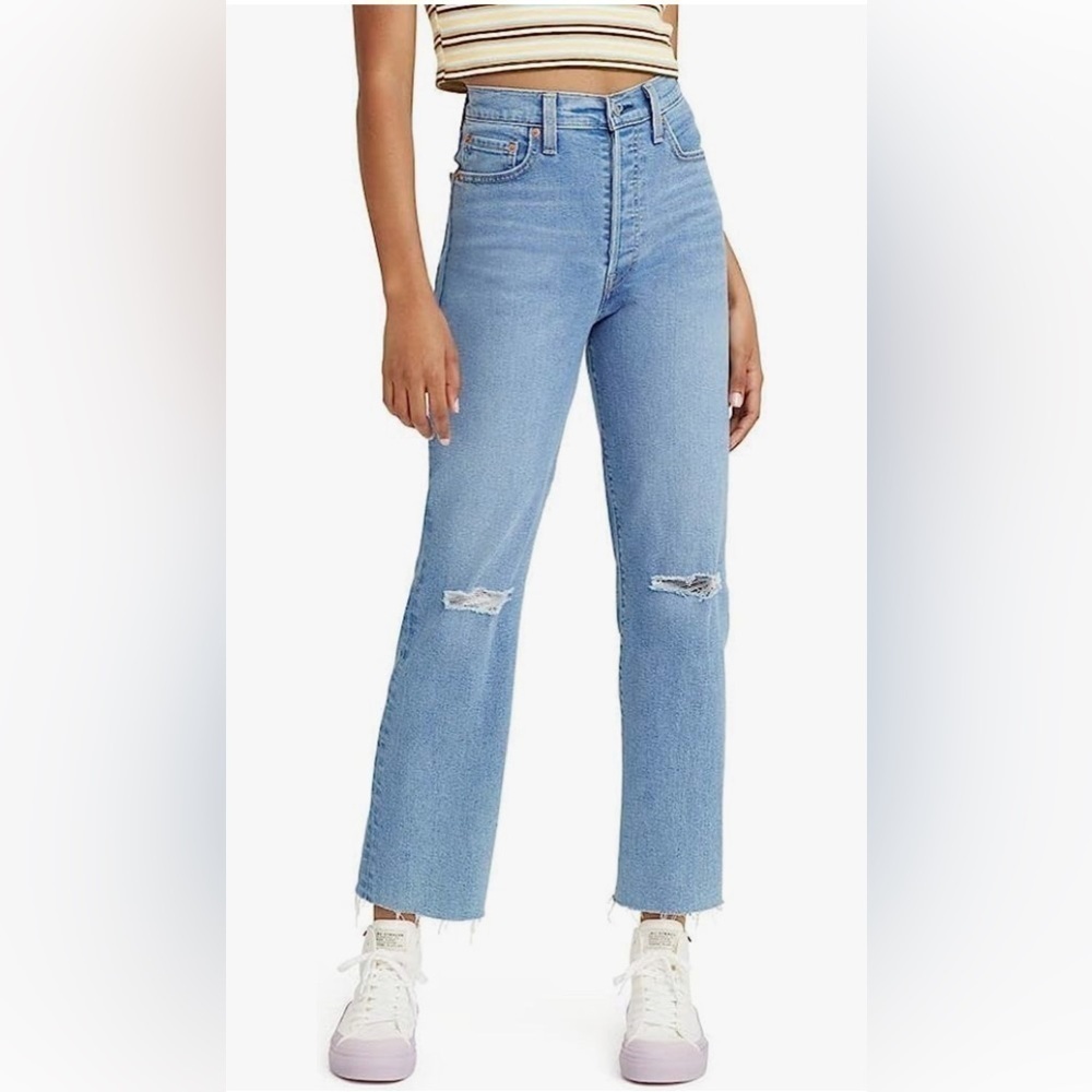 Levi's Ribcage Straight Ankle Distressed medium wash jeans size 32 - Picture 1 of 10